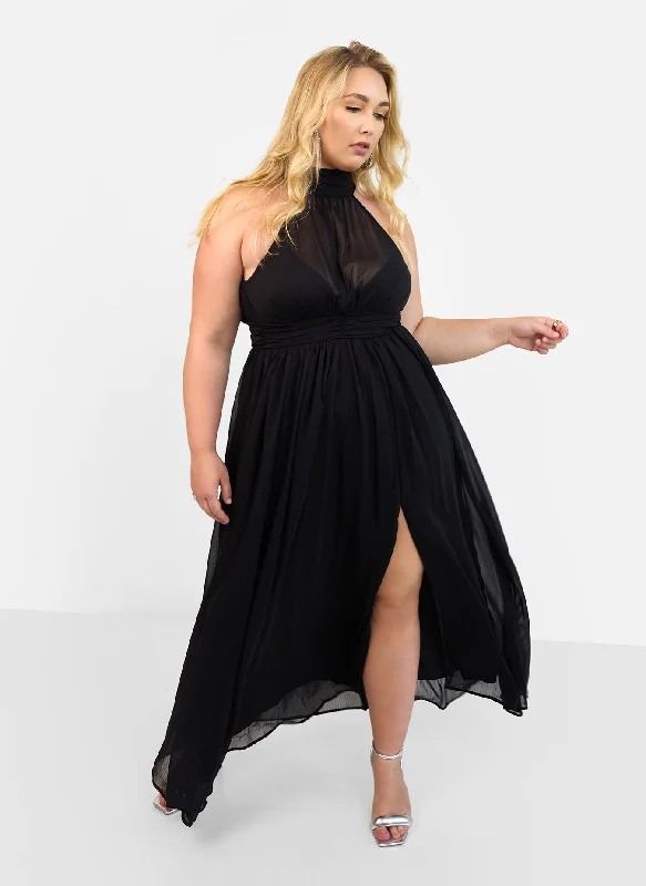 Sleeveless midi dresses with lace details for summer weddingsElise Chiffon Halter Maxi A Line Dress W. Slit Sleeveless midi dresses with lace details for summer weddingsElise Chiffon Halter Maxi A Line Dress W. Slit