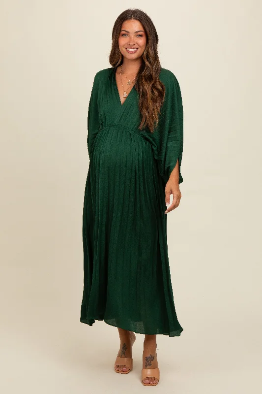 Midi dresses with belted waists to accentuate the figureForest Green Satin Pleated V-Neck Maternity Maxi Dress Midi dresses with belted waists to accentuate the figureForest Green Satin Pleated V-Neck Maternity Maxi Dress