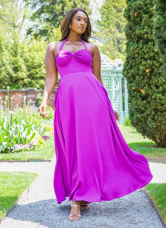 Midi dresses with pleated skirts for a timeless and elegant appealJillian Smocked Halter Maxi A Line Dress