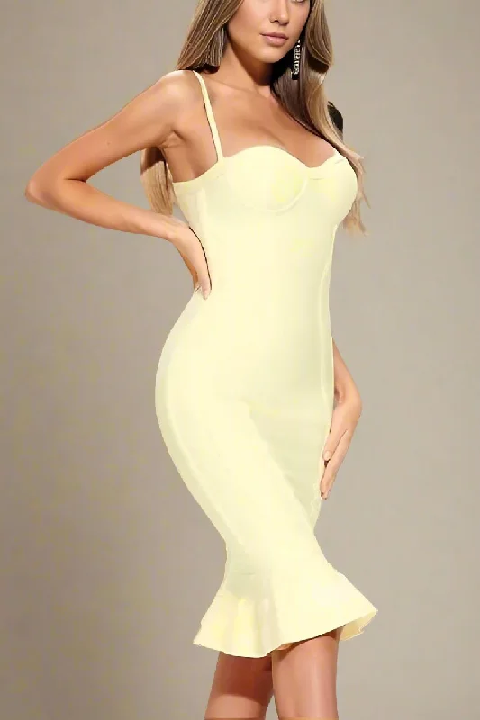 Maxi - inspired midi dresses with flowing fabrics for a beachy vibeJoy Bandage Midi Dress - Sun Yellow Maxi - inspired midi dresses with flowing fabrics for a beachy vibeJoy Bandage Midi Dress - Sun Yellow