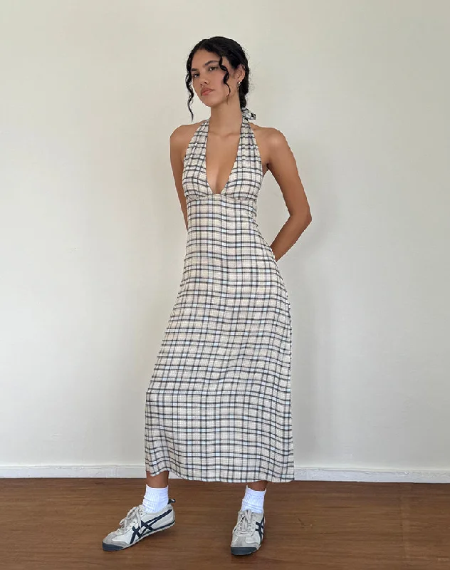 Midi dresses with empire waists for a flattering maternity optionLenata Halterneck Midi Dress in Pastel Blue Tartan Midi dresses with empire waists for a flattering maternity optionLenata Halterneck Midi Dress in Pastel Blue Tartan