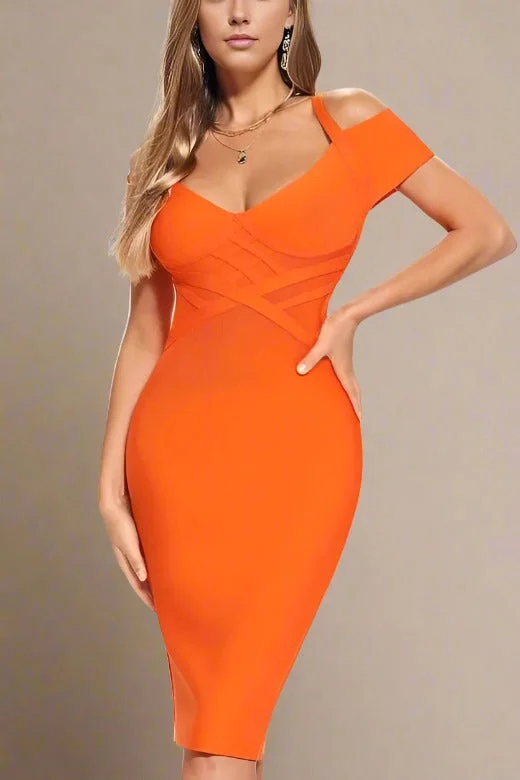 Midi dresses with gathered skirts for a full and flowing silhouetteLeo Bandage Midi Dress - Apricot Orange
