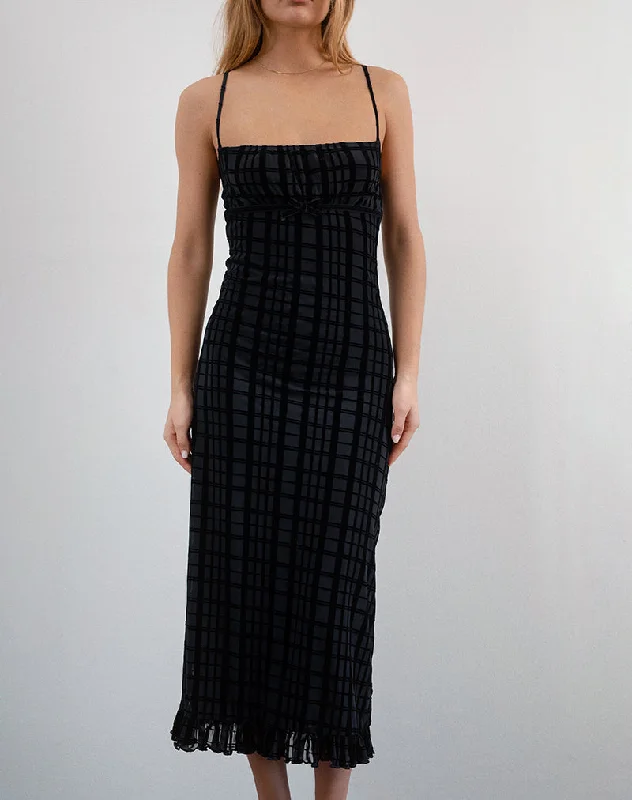 Midi dresses with off - the - shoulder necklines for a flirty lookNateda Dress in Tonal Check Flock Black