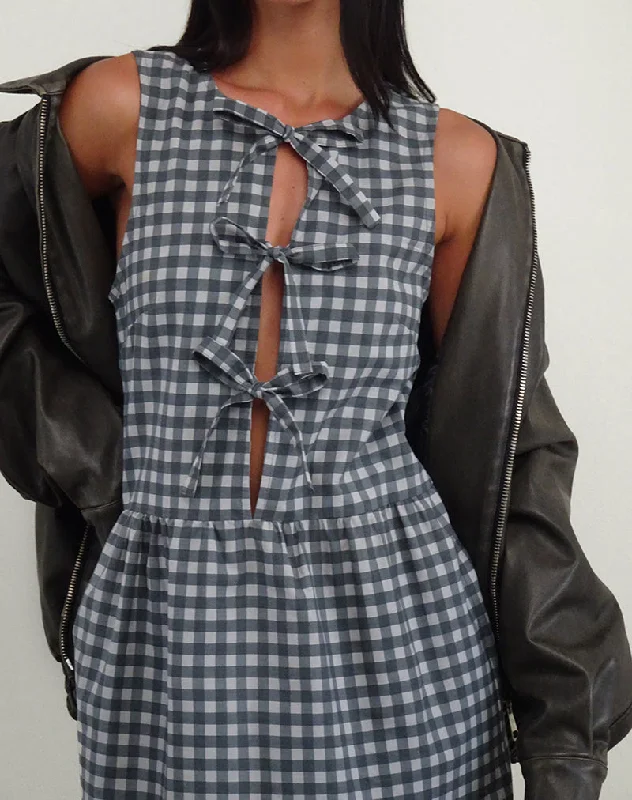 Midi dresses with fringe details for a fun and energetic stylePrelith Midi Dress in Black Grey Tonal Gingham