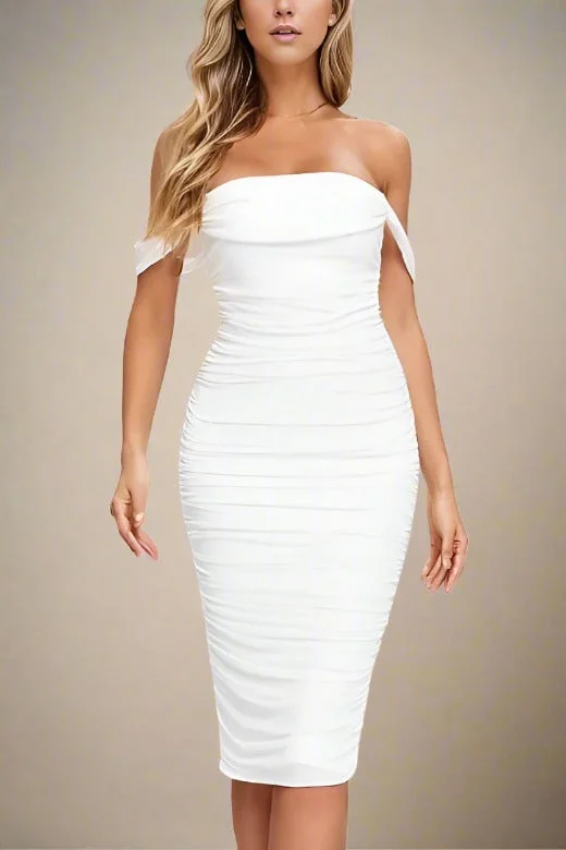 Midi dresses with pleated skirts for a timeless and elegant appealZia Bodycon Wrap Midi Dress - Pearl White