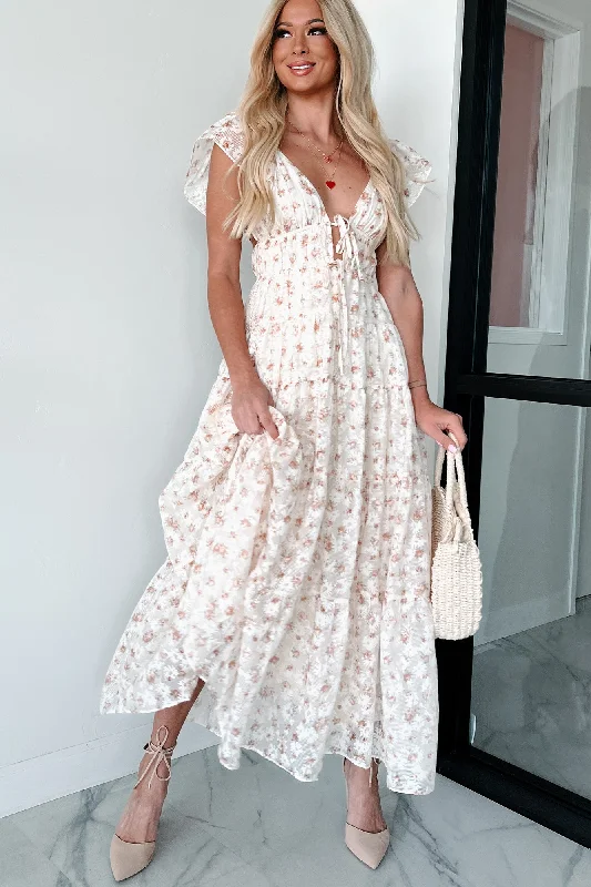 Maxi dresses with a keyhole back for a sexy detailBlissful Nature Floral Maxi Dress (Cream/Peach) Maxi dresses with a keyhole back for a sexy detailBlissful Nature Floral Maxi Dress (Cream/Peach)
