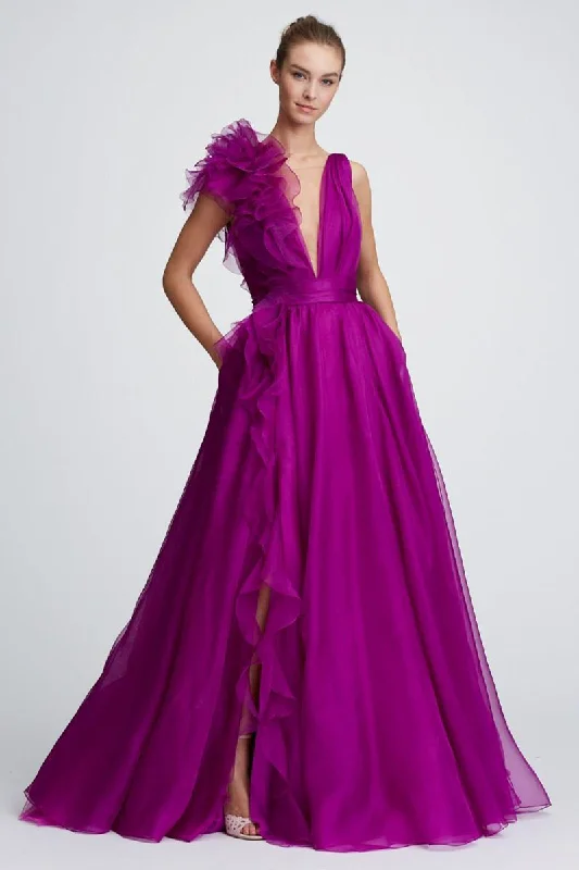 Maxi dresses with a ruffled neckline for a charming lookExtravagance Purple Ruffled Evening Dress Maxi dresses with a ruffled neckline for a charming lookExtravagance Purple Ruffled Evening Dress