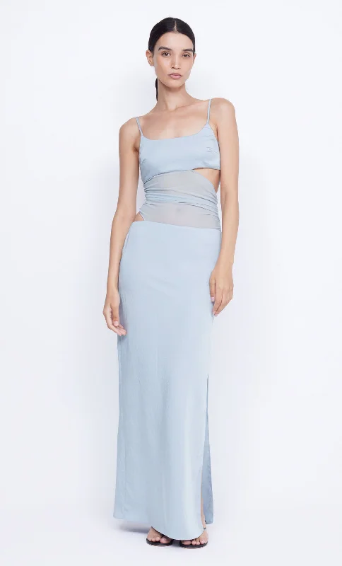 Maxi dresses with fringe trim for a bohemian vibeMARI LOU ASYM MAXI DRESS - DOVE BLUE Maxi dresses with fringe trim for a bohemian vibeMARI LOU ASYM MAXI DRESS - DOVE BLUE