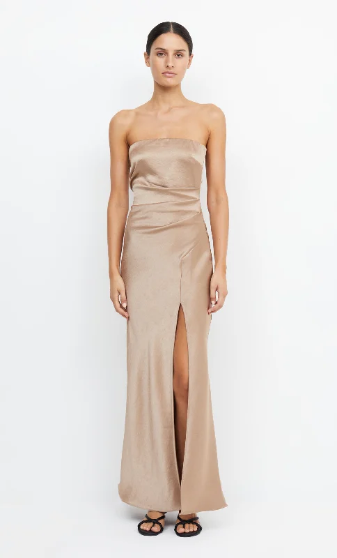 Maxi dresses with polka dot prints for a playful styleTHE DREAMER STRAPLESS DRESS - GOLDEN Maxi dresses with polka dot prints for a playful styleTHE DREAMER STRAPLESS DRESS - GOLDEN