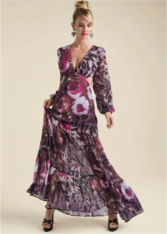 Printed maxi dresses with abstract patterns for an artistic lookCutout Detail Printed Gown - Black Multi Printed maxi dresses with abstract patterns for an artistic lookCutout Detail Printed Gown - Black Multi
