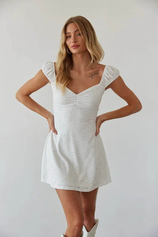 Mini dresses with keyhole necklinesAspen Puff Sleeve Eyelet Lace Mini Dress