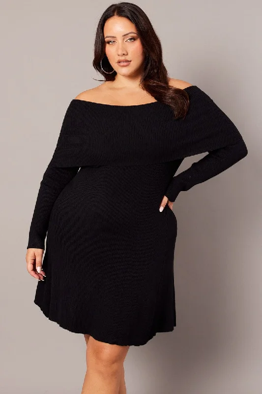 Mini dresses with mesh panels for a sexy and trendy lookBlack Off Shoulder Knit Mini Dress Mini dresses with mesh panels for a sexy and trendy lookBlack Off Shoulder Knit Mini Dress