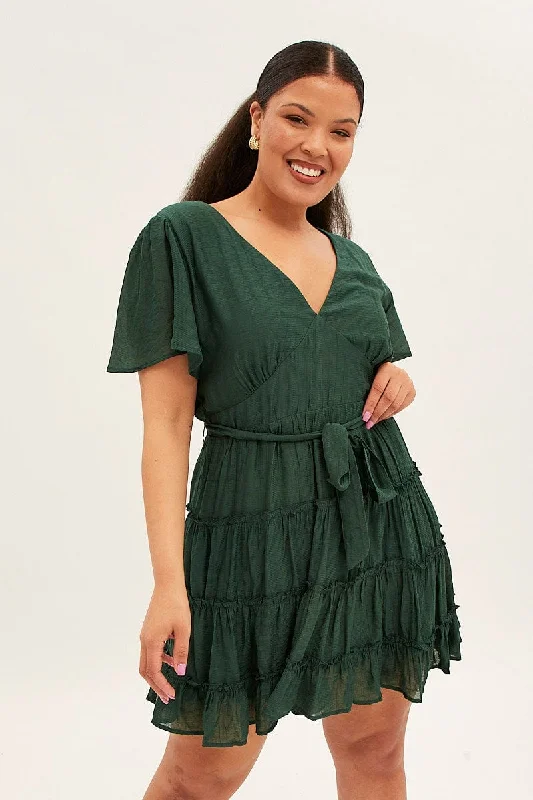 Mini dresses with empire waists for a flattering fitGreen Mini Dress Short Flare Sleeve Textured Frill Mini dresses with empire waists for a flattering fitGreen Mini Dress Short Flare Sleeve Textured Frill