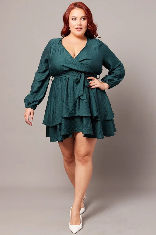 Sequined mini dresses for New Year's EveGreen Tiered Cross Front Mini Dress