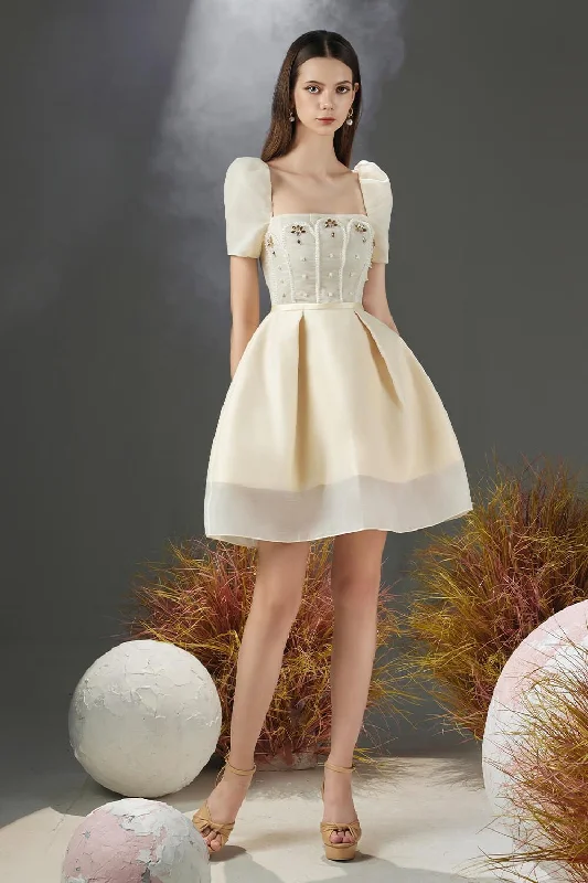 Sequined mini dresses for New Year's EveJovita A-line Puffy Sleeved Organza Mini Dress Sequined mini dresses for New Year's EveJovita A-line Puffy Sleeved Organza Mini Dress