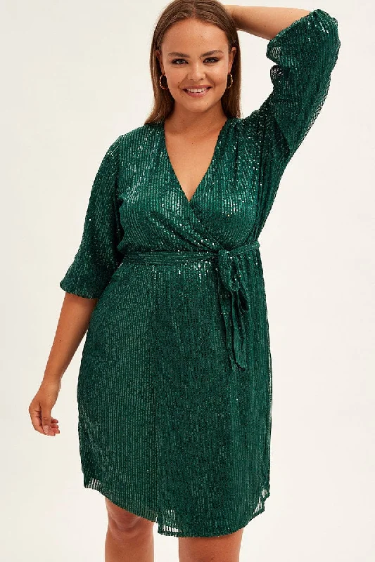 Satin mini dresses for a luxurious feelGreen Metallic Sequin Mini Dress