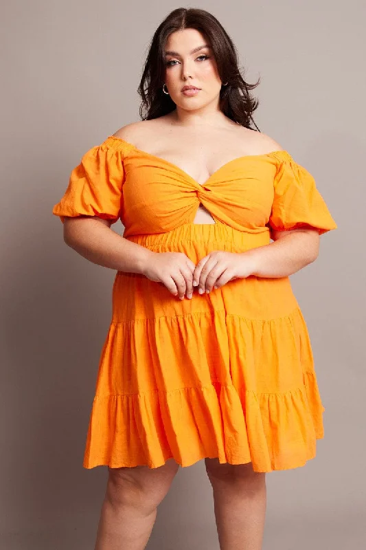 Satin mini dresses for a luxurious feelOrange Cut Out Twist Mini Dress