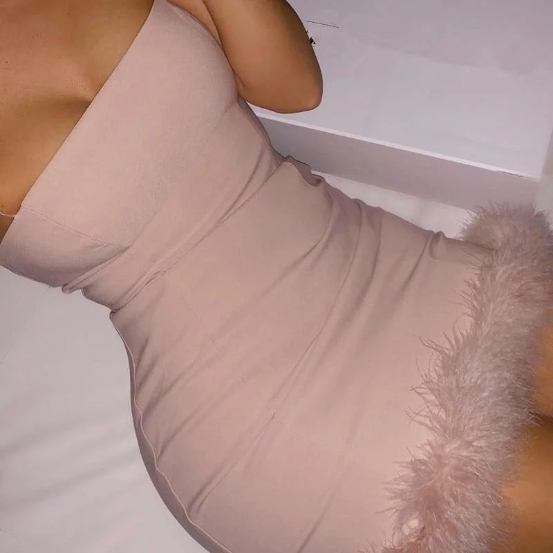 Mini dresses with bow accents for a sweet lookFashionSierra - Clubwear Pink Fuzzy Feathers Strap Mini Dresses Mini dresses with bow accents for a sweet lookFashionSierra - Clubwear Pink Fuzzy Feathers Strap Mini Dresses
