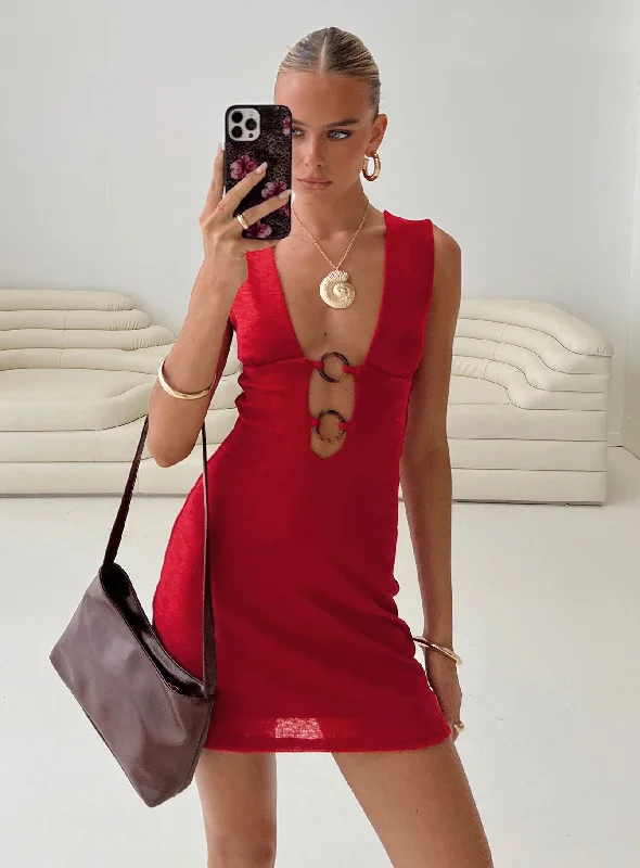 Mini dresses with abstract prints for an artistic lookSteward Mini Dress Red