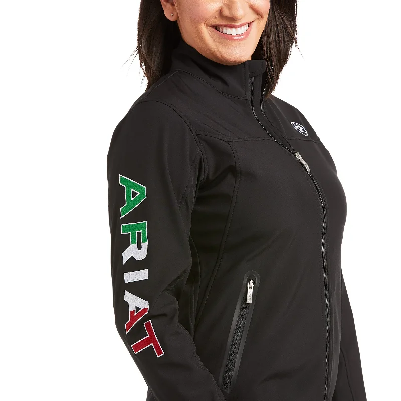 Long women's mac coats in a lightweight fabric for spring showersWomen's Ariat Classic Team Mexico Softshell Water Resistant Jacket #10031428 Long women's mac coats in a lightweight fabric for spring showersWomen's Ariat Classic Team Mexico Softshell Water Resistant Jacket #10031428