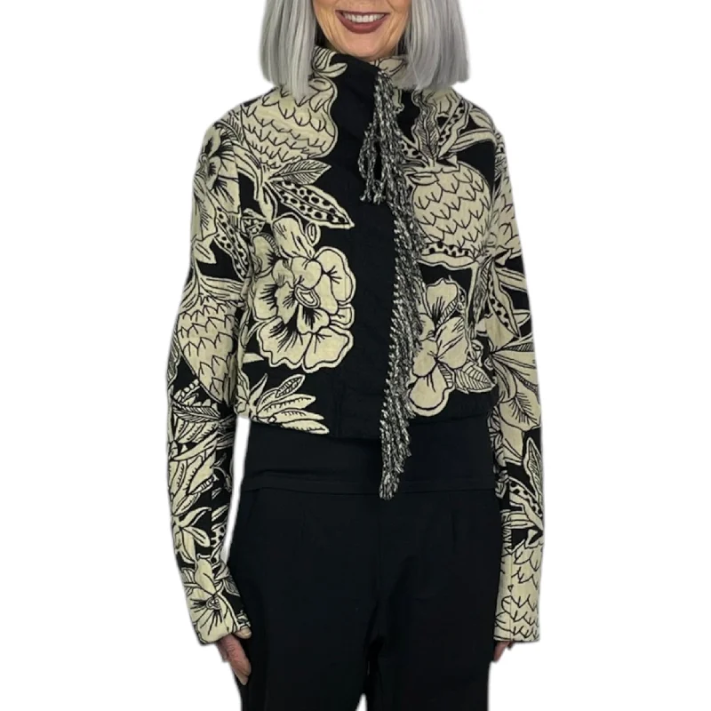 Women's double - breasted tweed jackets in classic colors for a sophisticated office lookFLORAL JACQUARD CROP JACKET Women's double - breasted tweed jackets in classic colors for a sophisticated office lookFLORAL JACQUARD CROP JACKET
