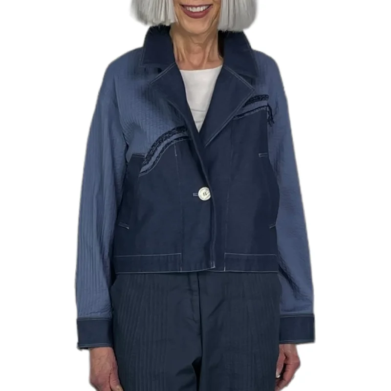Women's bomber jackets with a holographic finish for a futuristic and eye - catching lookSHORT COTTON LAWN/DENIM JACKET Women's bomber jackets with a holographic finish for a futuristic and eye - catching lookSHORT COTTON LAWN/DENIM JACKET