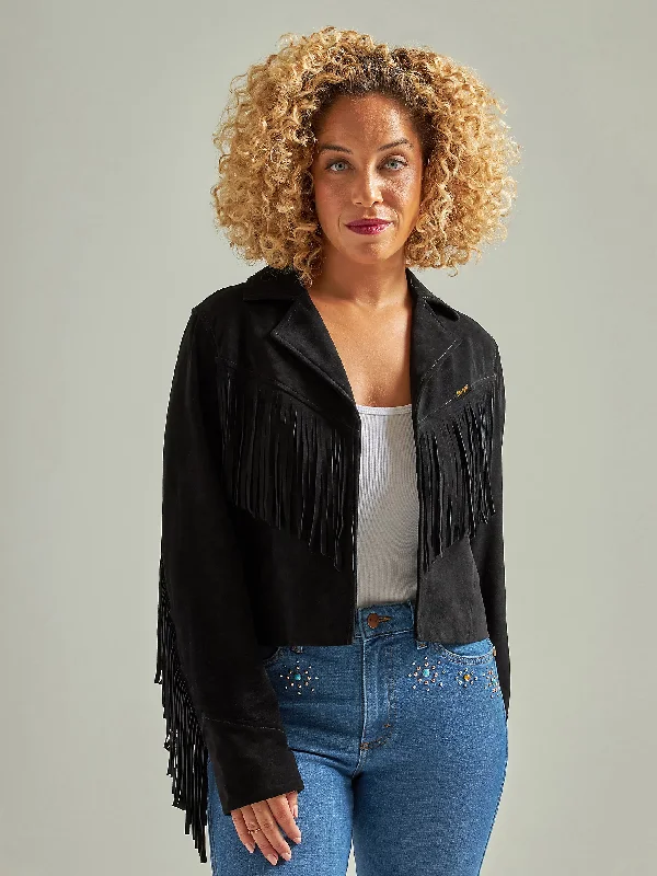 Women's cropped leather coats with silver studs for an edgy lookWomen's Wrangler Retro Suede Fringe Jacket #112342917 Women's cropped leather coats with silver studs for an edgy lookWomen's Wrangler Retro Suede Fringe Jacket #112342917