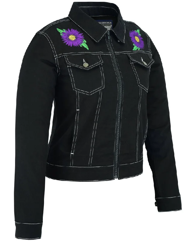 Women's denim jackets with distressed details for a casual and edgy lookDM949 Women's Daisy Black Denim Jacket Women's denim jackets with distressed details for a casual and edgy lookDM949 Women's Daisy Black Denim Jacket