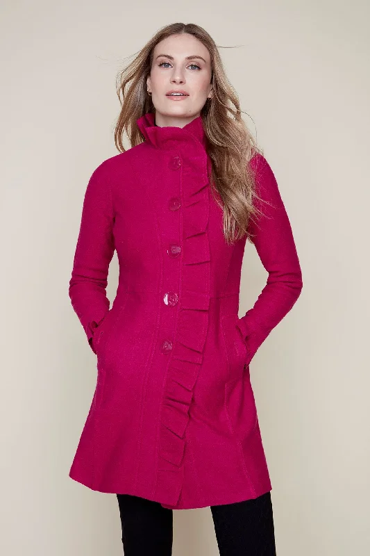 Women's cropped satin jackets in pastel shades for a glamorous evening outRuffled Boiled Wool Coat