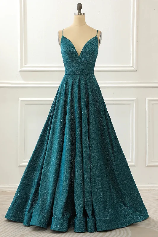 Party dresses with a detachable train for added versatilityA-Line Glitter Turquoise Spaghetti Straps Long Prom Dress Party dresses with a detachable train for added versatilityA-Line Glitter Turquoise Spaghetti Straps Long Prom Dress