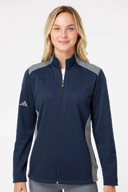 Women's double - breasted tweed jackets in classic colors for a sophisticated office lookAdidas Womens Textured Mixed Media Full Zip Jacket - Collegiate Navy Blue/Grey Women's double - breasted tweed jackets in classic colors for a sophisticated office lookAdidas Womens Textured Mixed Media Full Zip Jacket - Collegiate Navy Blue/Grey