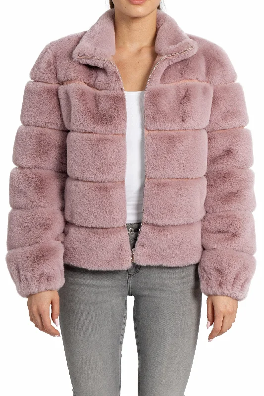 Petite women's wool blend coats with a tailored fit for a flattering silhouetteAlex Panel Faux Fur Jacket
