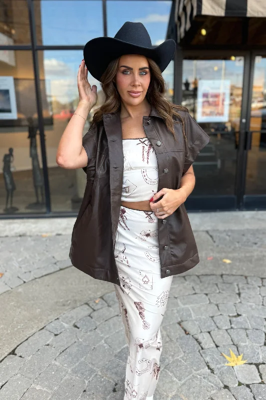 Women's military - style jackets with epaulets for a tough and fashionable appearanceAntioch Leather Vest- Brown Women's military - style jackets with epaulets for a tough and fashionable appearanceAntioch Leather Vest- Brown