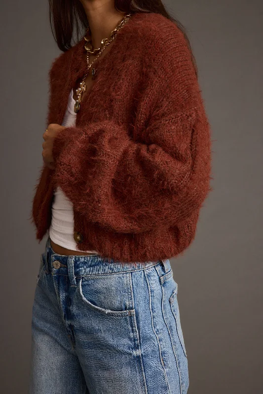 Women's faux fur - trimmed denim jackets for a trendy and cozy styleArchie Rust Cropped Cardigan Women's faux fur - trimmed denim jackets for a trendy and cozy styleArchie Rust Cropped Cardigan