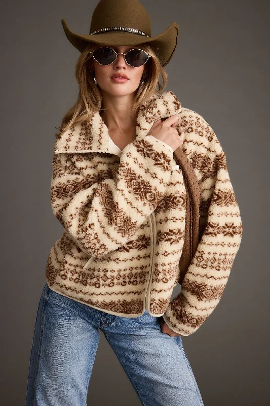 Women's military - style jackets with epaulets for a tough and fashionable appearanceArizona Cream Printed Sherpa Jacket Women's military - style jackets with epaulets for a tough and fashionable appearanceArizona Cream Printed Sherpa Jacket
