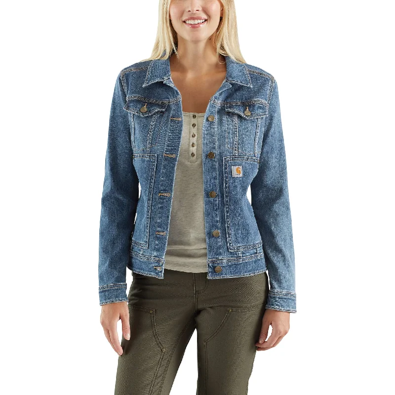 Women's cropped leather coats with silver studs for an edgy lookBenson Denim Jacket