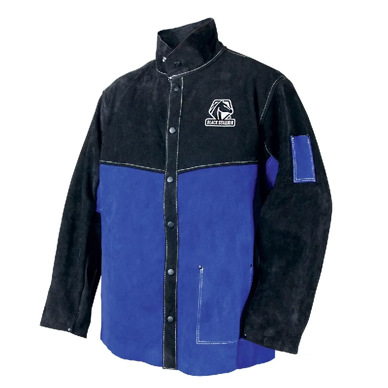 Women's quilted puffer jackets in a cropped silhouette for a modern twistBlack Stallion Color Block Leather Welding Jacket - JL1030-BB Women's quilted puffer jackets in a cropped silhouette for a modern twistBlack Stallion Color Block Leather Welding Jacket - JL1030-BB