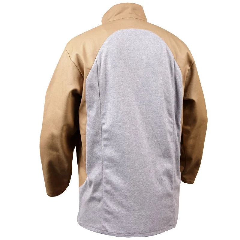Women's long - line cardigan jackets in a soft knit for a cozy and elegant lookBlack Stallion Stretch-Back FR Cotton Tan/Gray Welding Jacket - JF1625-TG