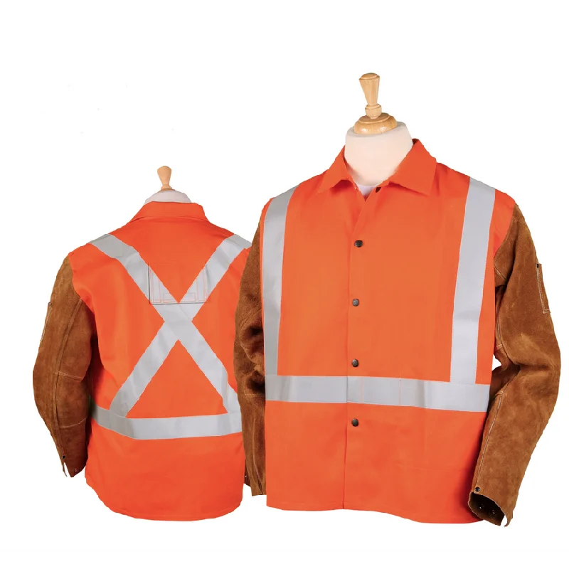 Women's double - breasted tweed jackets in classic colors for a sophisticated office lookBlack Stallion Hi-Vis FR Cotton/Split Cowhide Jacket - JH1012-OR