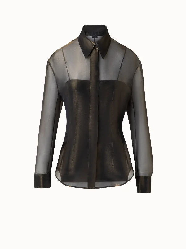 Women's double - breasted tweed jackets in classic colors for a sophisticated office lookBlouse in Sheer Organza Silk with Gold Shimmer Women's double - breasted tweed jackets in classic colors for a sophisticated office lookBlouse in Sheer Organza Silk with Gold Shimmer