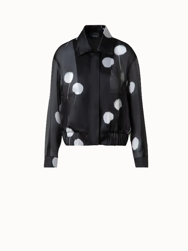 Women's cropped leather jackets with silver zippers for a punk - inspired outfitBomber Jacket in Silk with Dandelion Print Women's cropped leather jackets with silver zippers for a punk - inspired outfitBomber Jacket in Silk with Dandelion Print