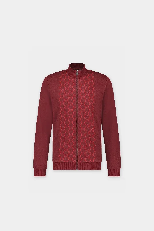 Women's cropped satin jackets in pastel shades for a glamorous evening outBrooklyn Regular Intarsia Hex. Track Jacket Red Dahlia