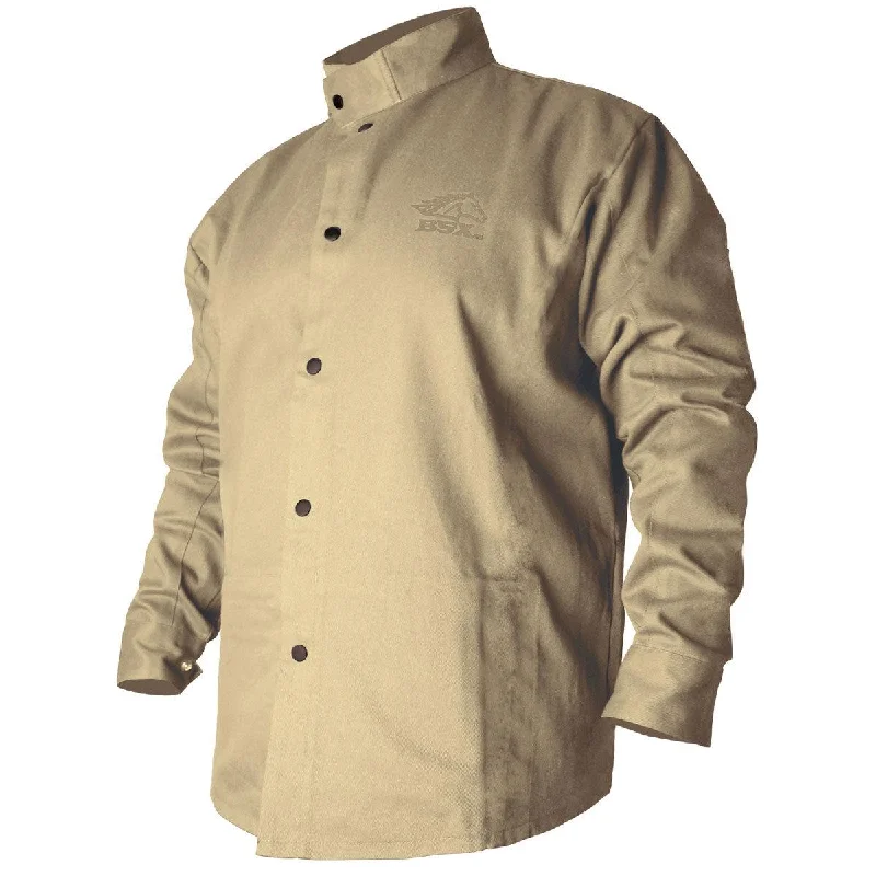 Women's cropped leather jackets with a fringe detail for a western - inspired outfitBlack Stallion FR Welding Jacket, Khaki - BXTN9C Women's cropped leather jackets with a fringe detail for a western - inspired outfitBlack Stallion FR Welding Jacket, Khaki - BXTN9C