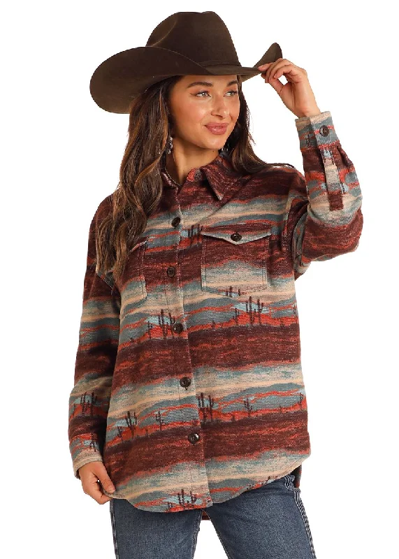 Embroidered women's cotton coats in a bohemian pattern for a unique designWomen's Rock & Roll Cowgirl Shirt Jacket #BW92C05246 Embroidered women's cotton coats in a bohemian pattern for a unique designWomen's Rock & Roll Cowgirl Shirt Jacket #BW92C05246