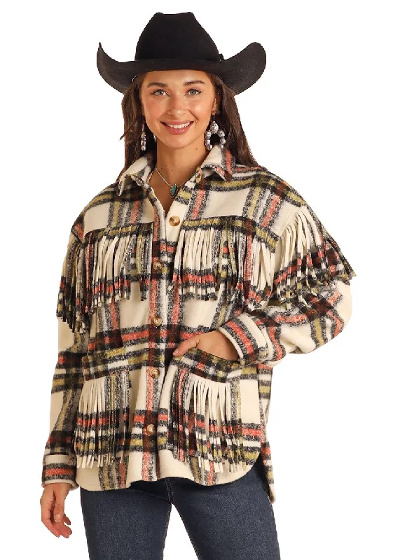 Women's knee - length wool blend coats with a fur collar for added warmthWomen's Rock & Roll Cowgirl Shacket #BW92C05259 Women's knee - length wool blend coats with a fur collar for added warmthWomen's Rock & Roll Cowgirl Shacket #BW92C05259