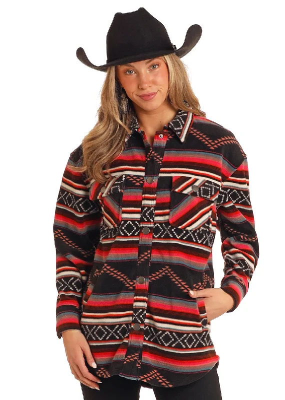 Women's cropped leather coats with silver studs for an edgy lookWomen's Rock & Roll Cowgirl Fleece Shacket #BW92C05277 Women's cropped leather coats with silver studs for an edgy lookWomen's Rock & Roll Cowgirl Fleece Shacket #BW92C05277