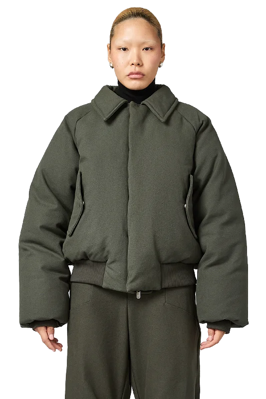 Hooded women's puffer coats in neon colors for high - visibility sportsCanvas Aero Coat in Thyme Hooded women's puffer coats in neon colors for high - visibility sportsCanvas Aero Coat in Thyme