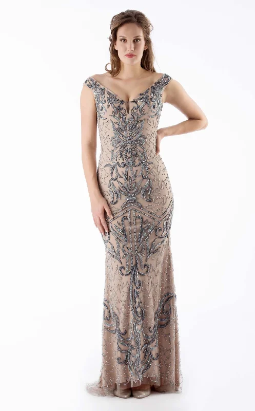 Formal dresses with cold - shoulder ruffled sleeves and floral prints for a romantic and trendy formal styleChic and Holland HF1264 Dress
