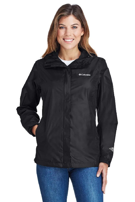 Women's double - breasted tweed jackets in classic colors for a sophisticated office lookColumbia Womens Arcadia II Waterproof Full Zip Hooded Jacket - Black Women's double - breasted tweed jackets in classic colors for a sophisticated office lookColumbia Womens Arcadia II Waterproof Full Zip Hooded Jacket - Black
