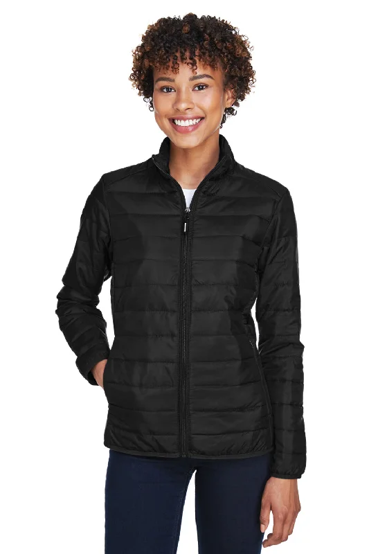Women's cropped leather jackets with a fringe detail for a western - inspired outfitCore 365 Womens Prevail Packable Puffer Water Resistant Full Zip Jacket - Black Women's cropped leather jackets with a fringe detail for a western - inspired outfitCore 365 Womens Prevail Packable Puffer Water Resistant Full Zip Jacket - Black